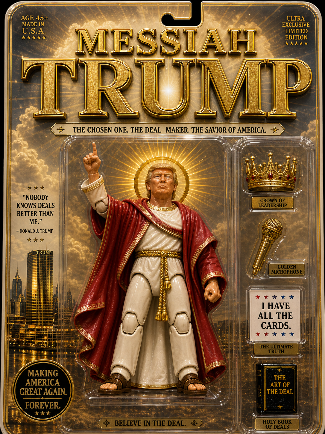 Messiah Trump collectible toy packaging